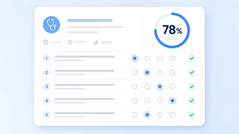 Interface de treino nacional BoraMed com questões e score